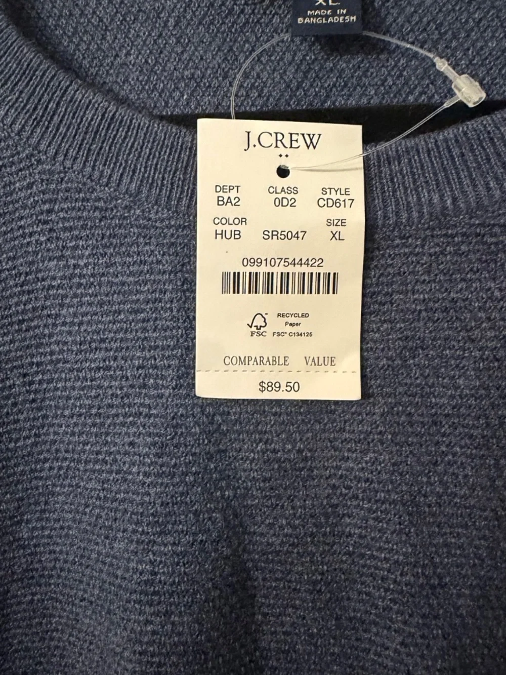 J. Crew Men’s Navy Long Sleeve 100% Cotton Knit Crewneck Sweater Sz XL NWT